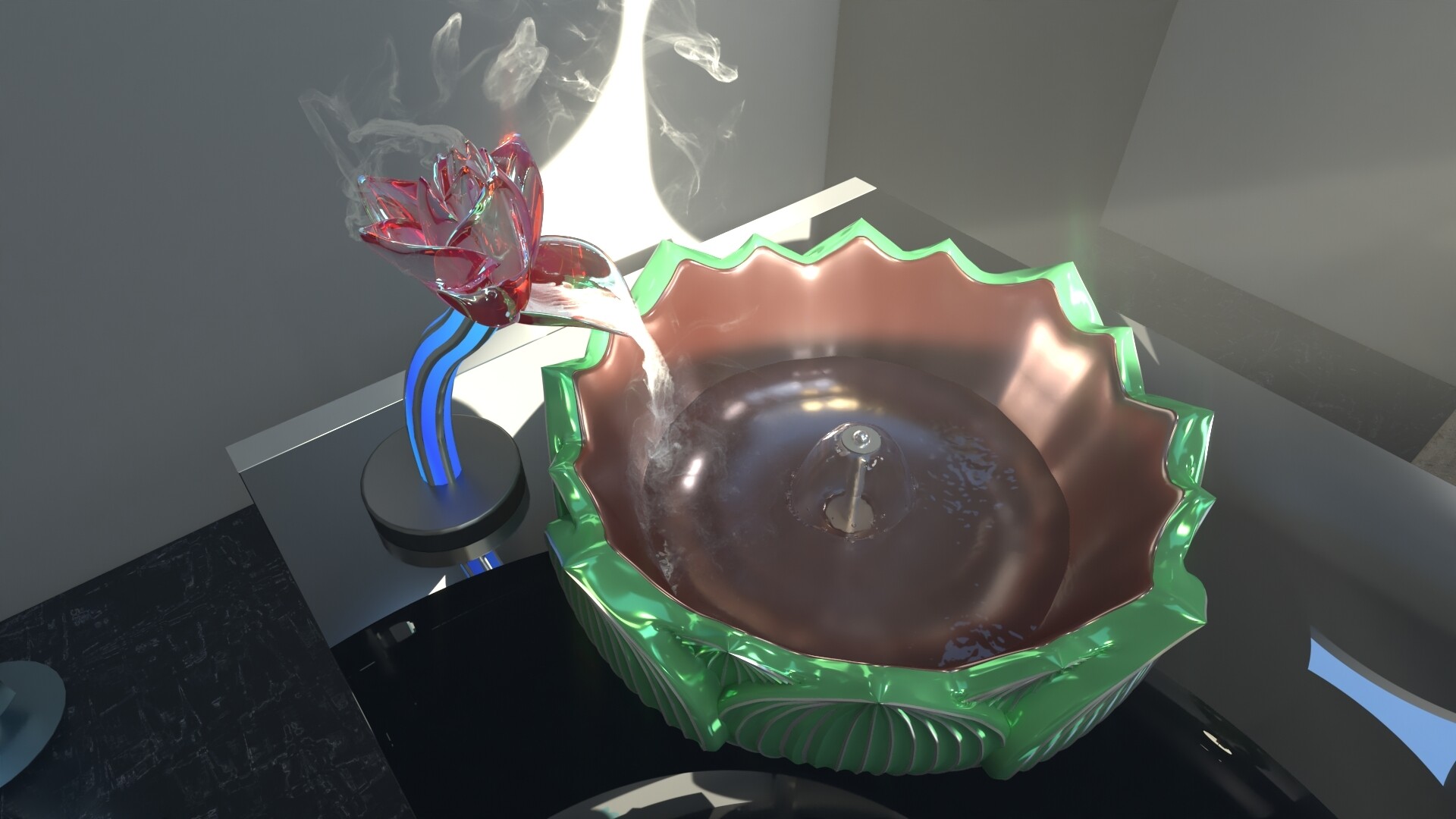 شبیه سازی آبنما در حوض لوتوس و شبیه سازی دود عود از گل رز - تصویر 7383