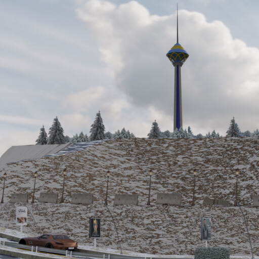 لندسکیپ برج میلاد در یک روز برفی