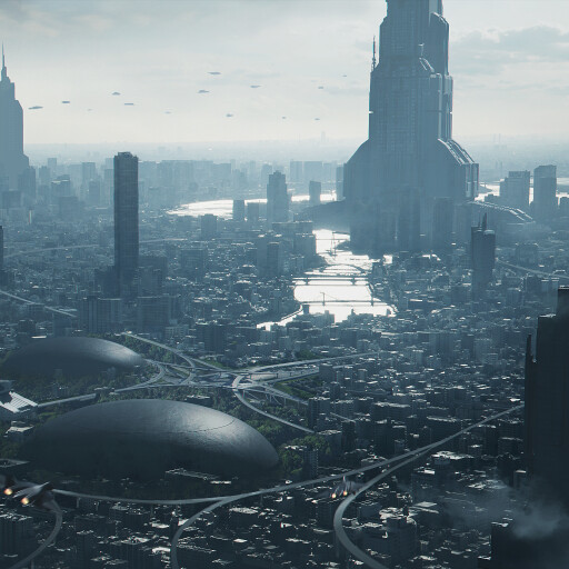 sci fi cityscape matte painting
