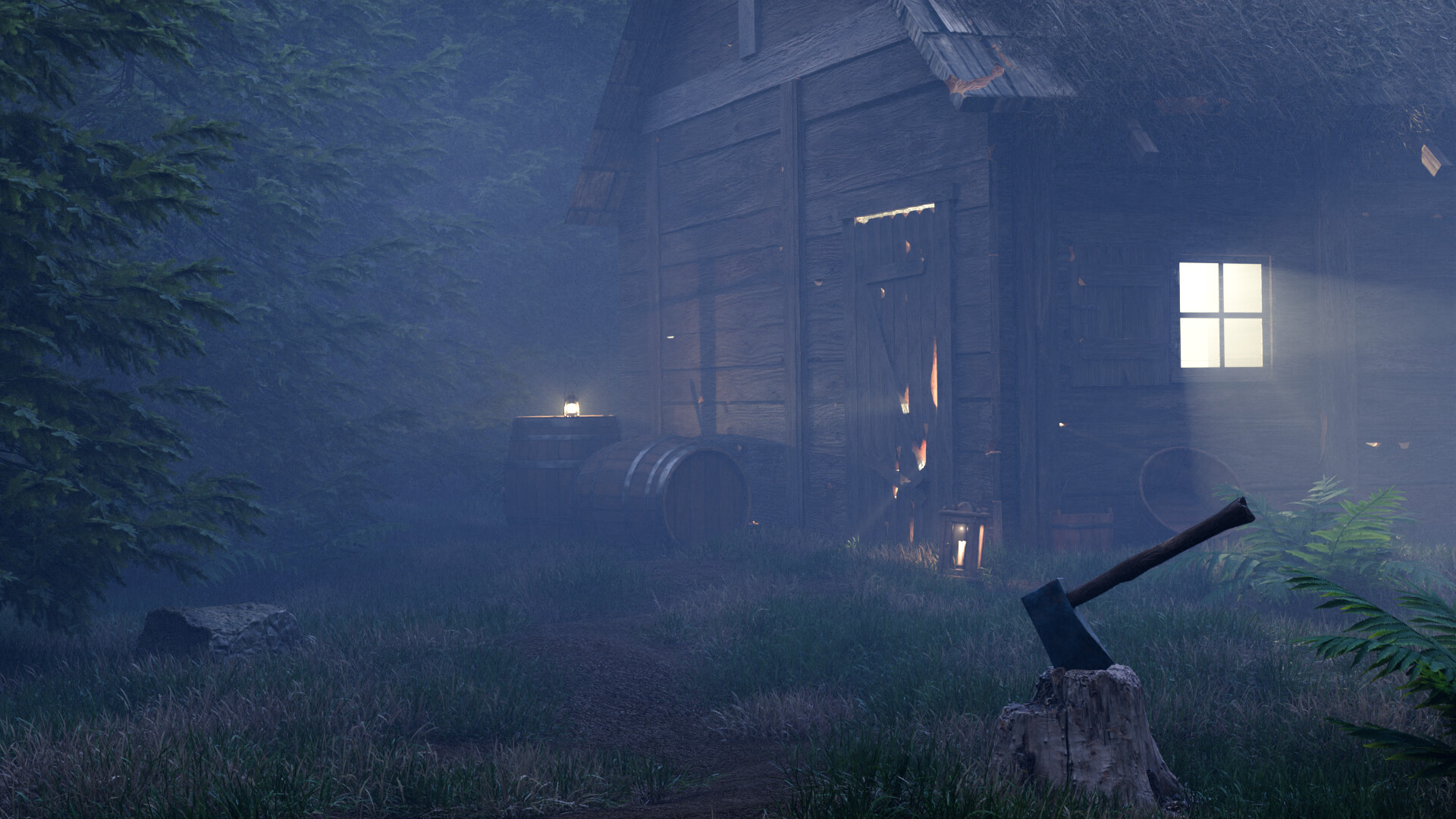 کلبه در جنگل مه آلود - تصویر 9110