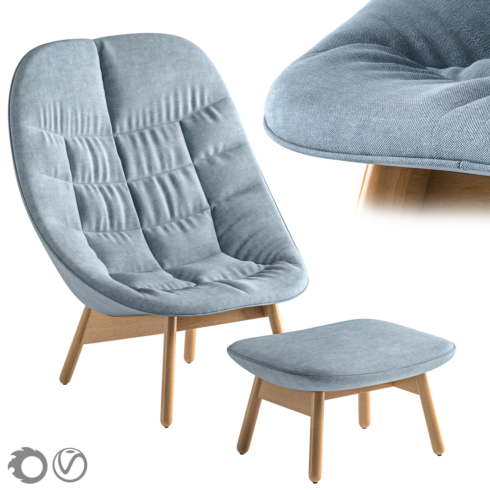 Uchiwa Lounge Chair & ottoman CGSector