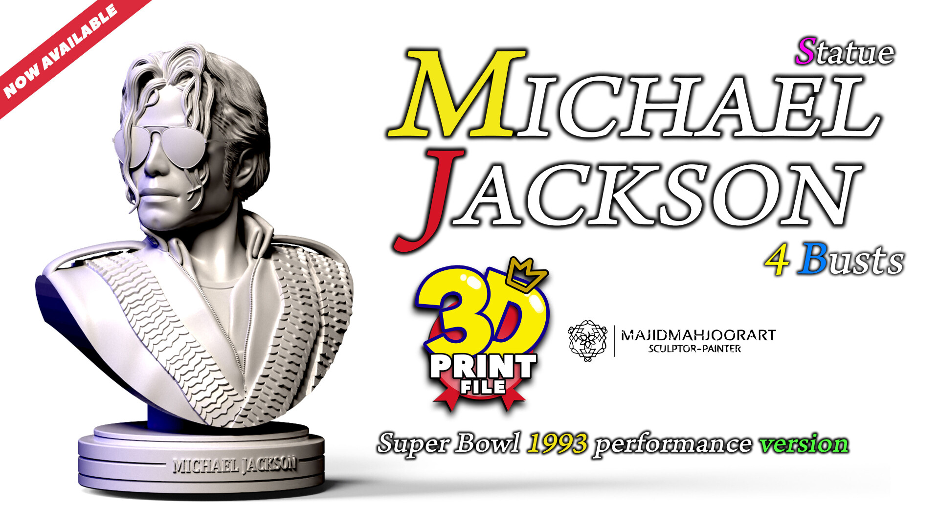 Michael Jackson 3D model 3d print stl files - 4 different busts - تصویر 13756