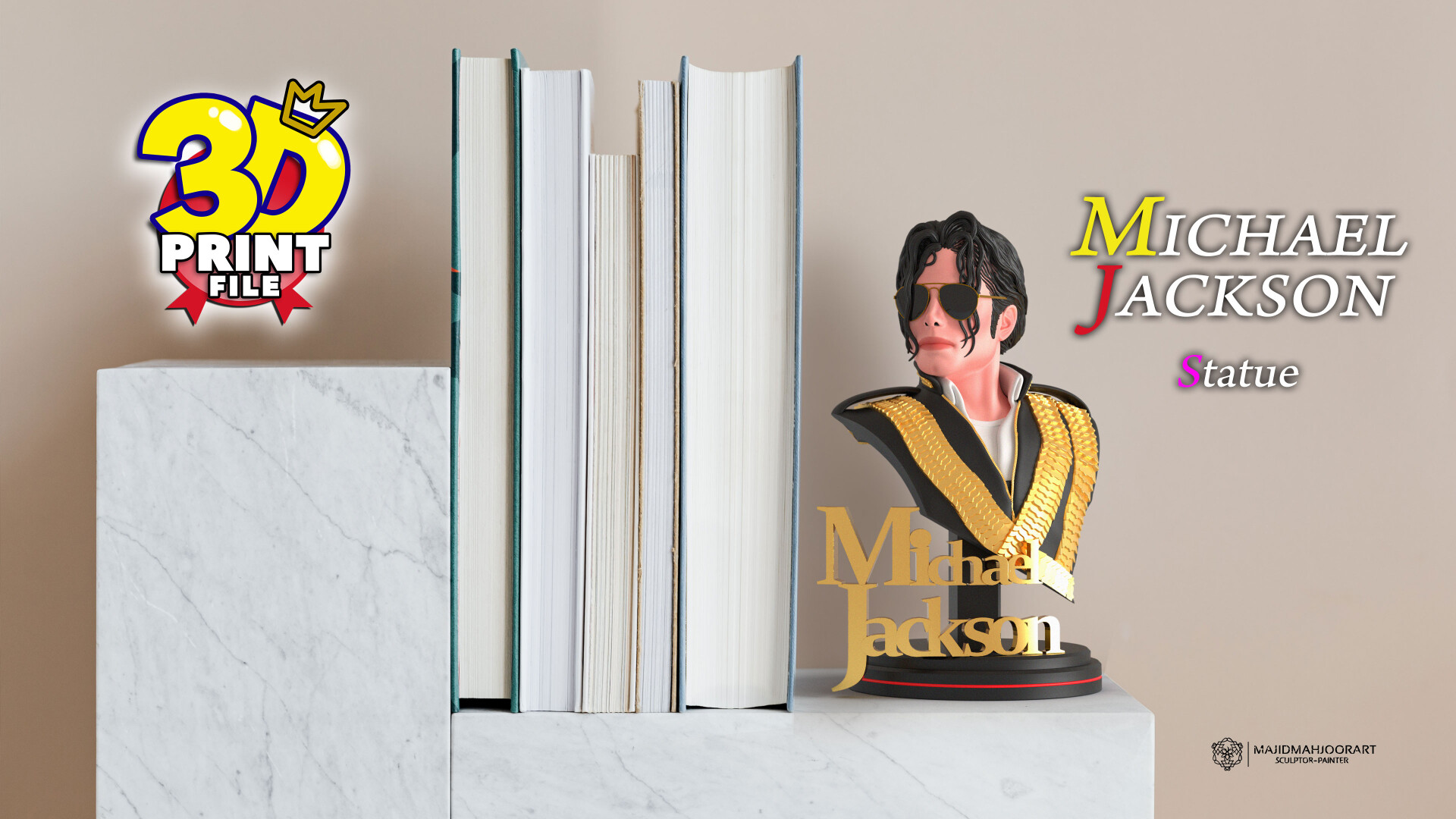 Michael Jackson 3D model 3d print stl files - 4 different busts - تصویر 13759