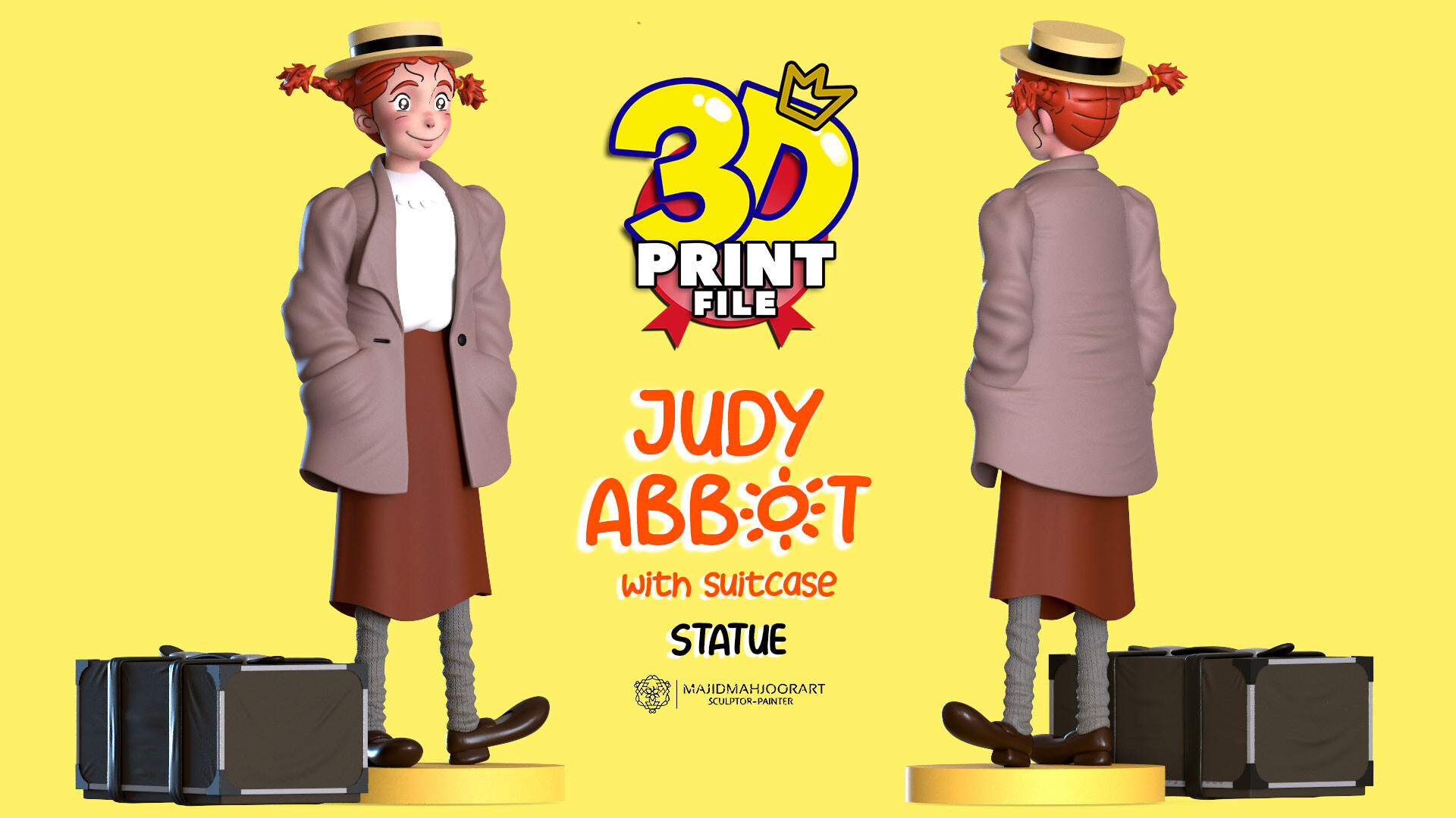 judy abbott 3d model with suitcase 3d printable with uv and textures - تصویر 13977