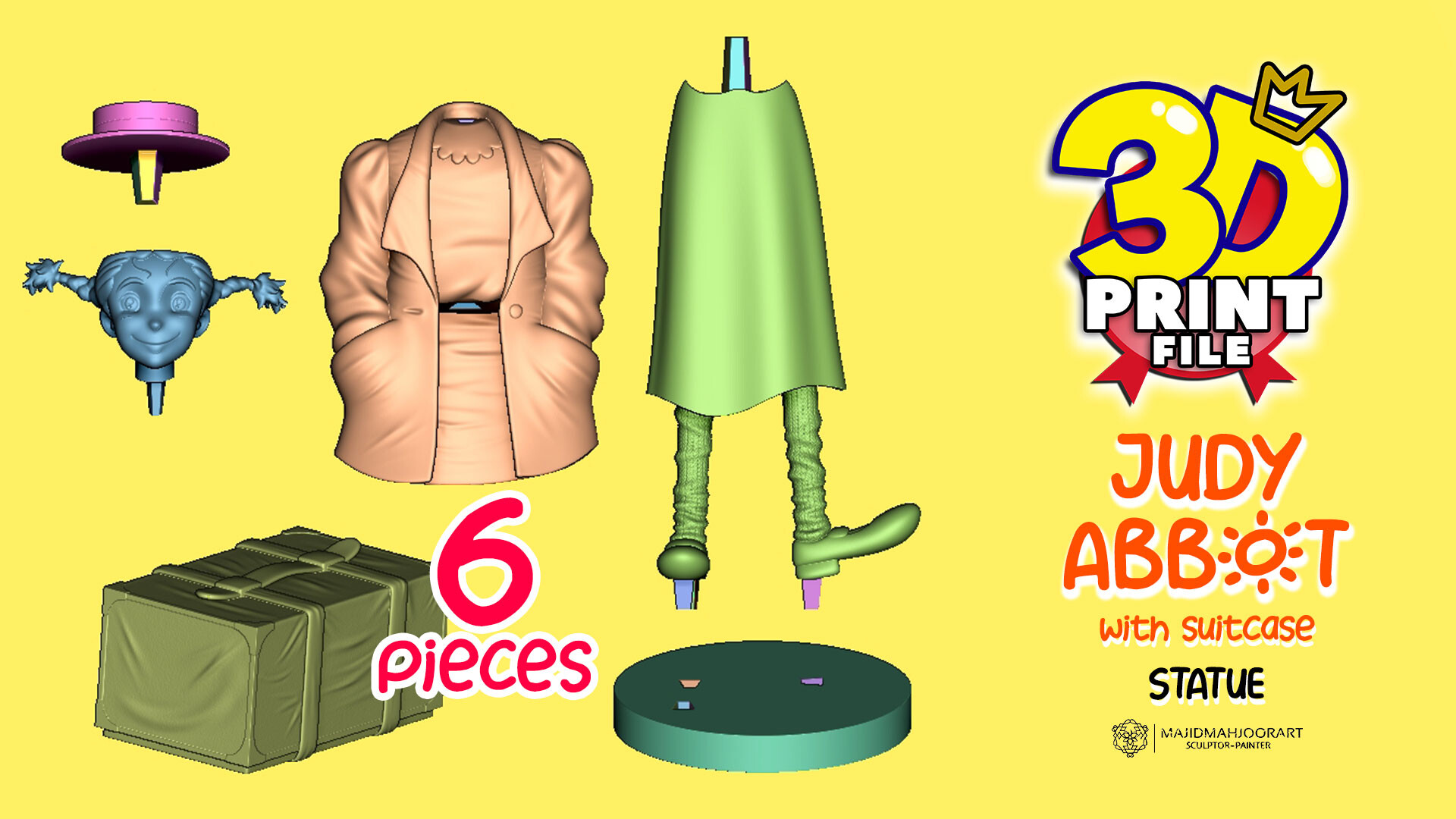 judy abbott 3d model with suitcase 3d printable with uv and textures - تصویر 13982