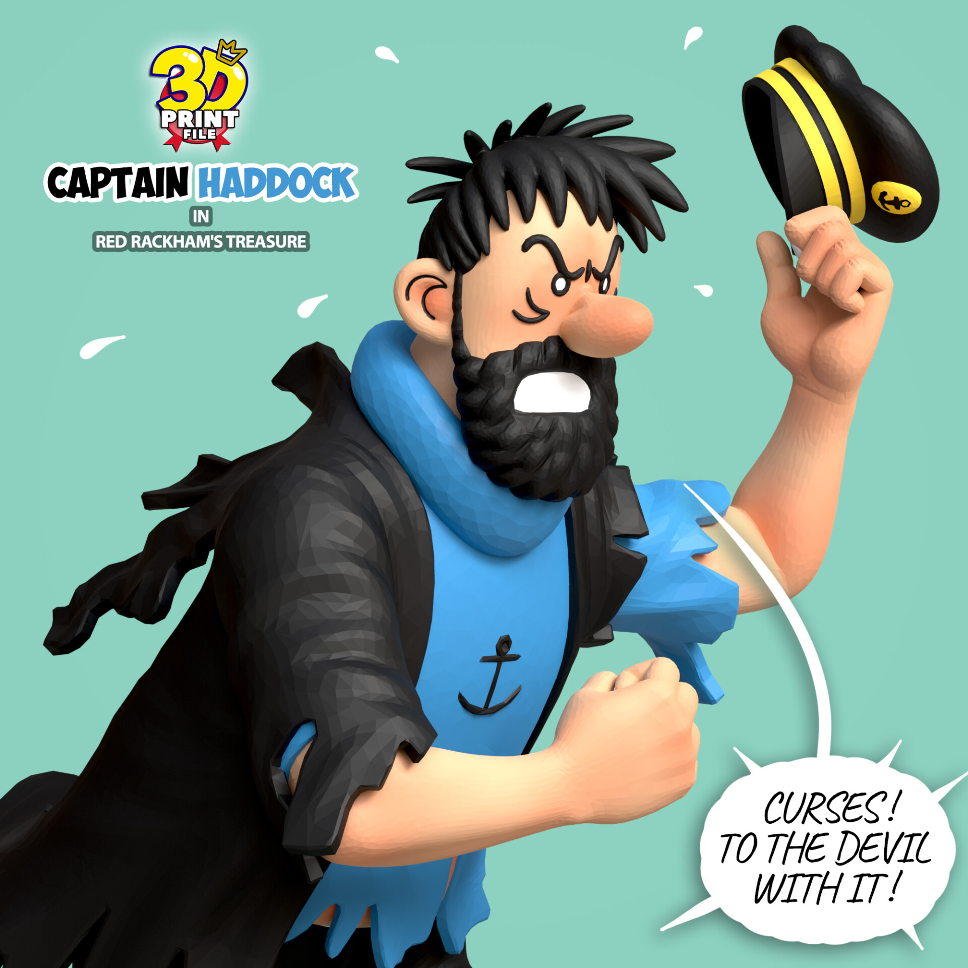 Captain Haddock 3d model in red rackham's treasure - تصویر 15219