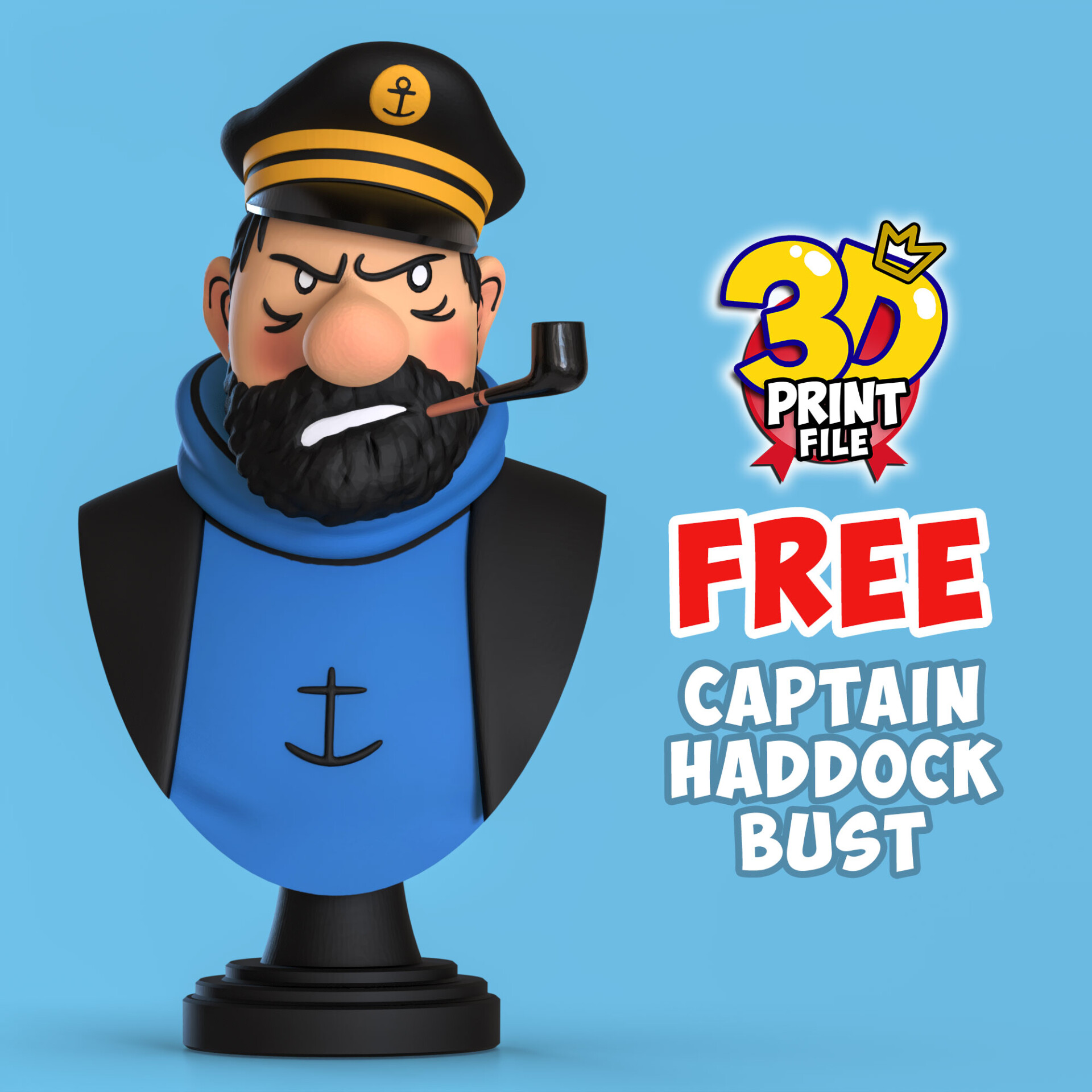 FREE CAPTAIN HADDOCK 3D Bust model - تصویر 15439
