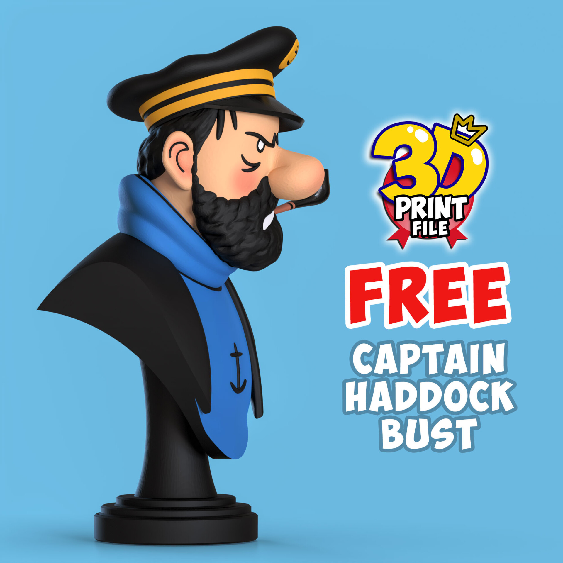 FREE CAPTAIN HADDOCK 3D Bust model - تصویر 15441