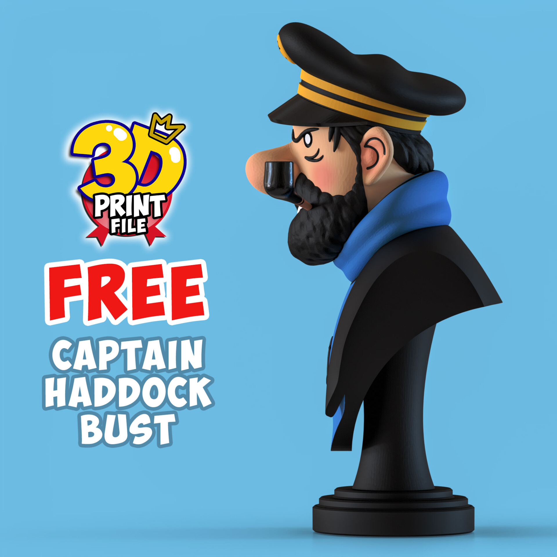 FREE CAPTAIN HADDOCK 3D Bust model - تصویر 15443