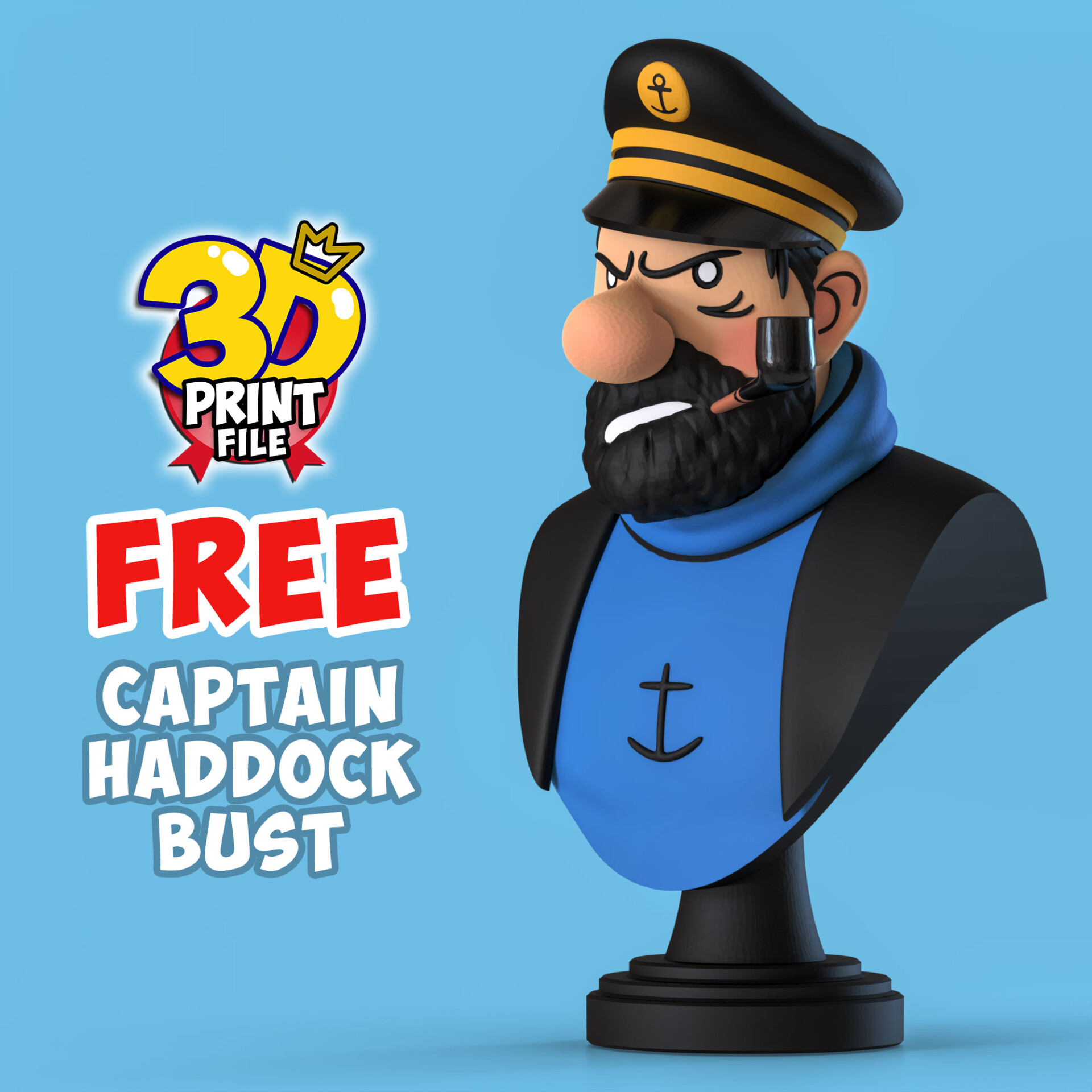 FREE CAPTAIN HADDOCK 3D Bust model - تصویر 15444