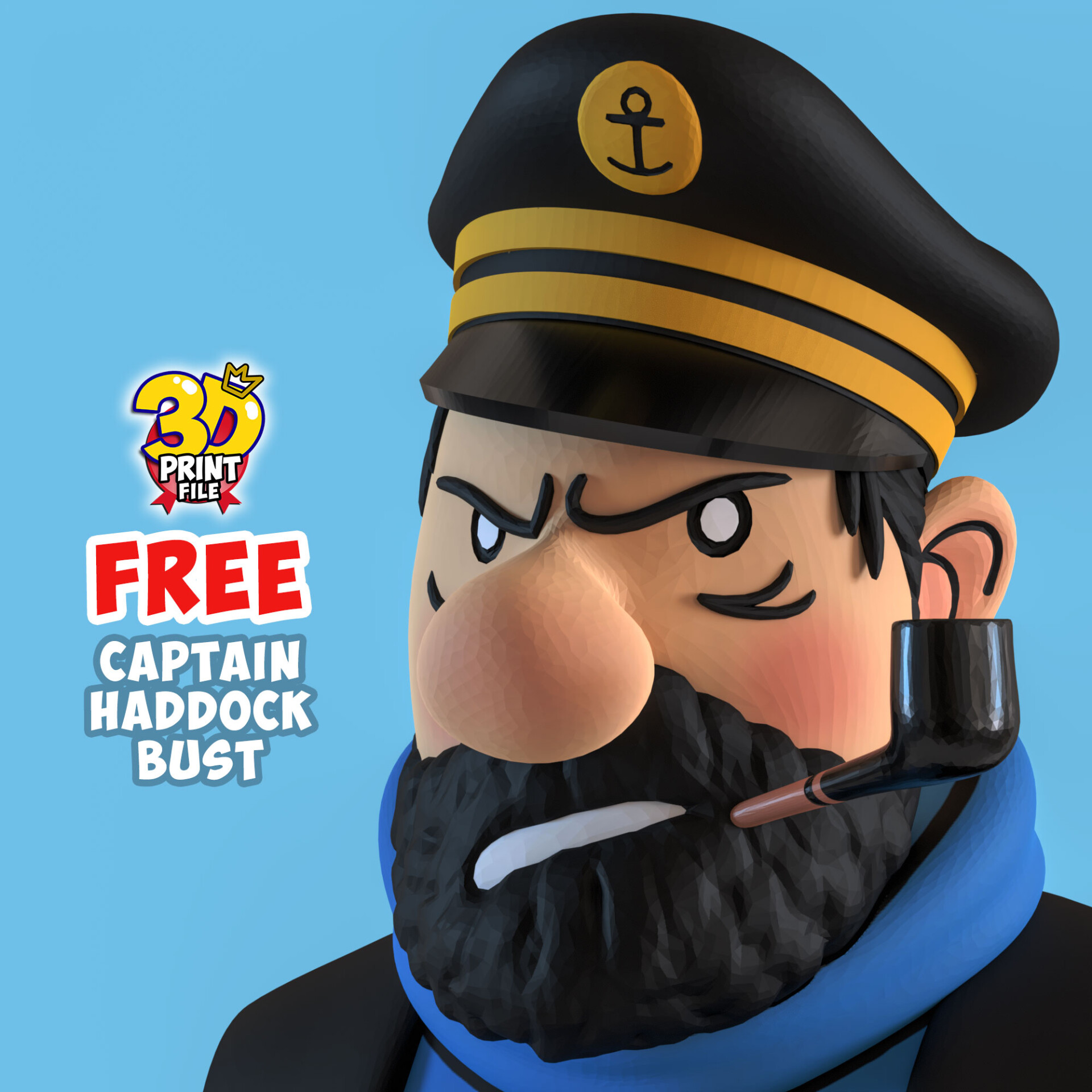 FREE CAPTAIN HADDOCK 3D Bust model - تصویر 15446