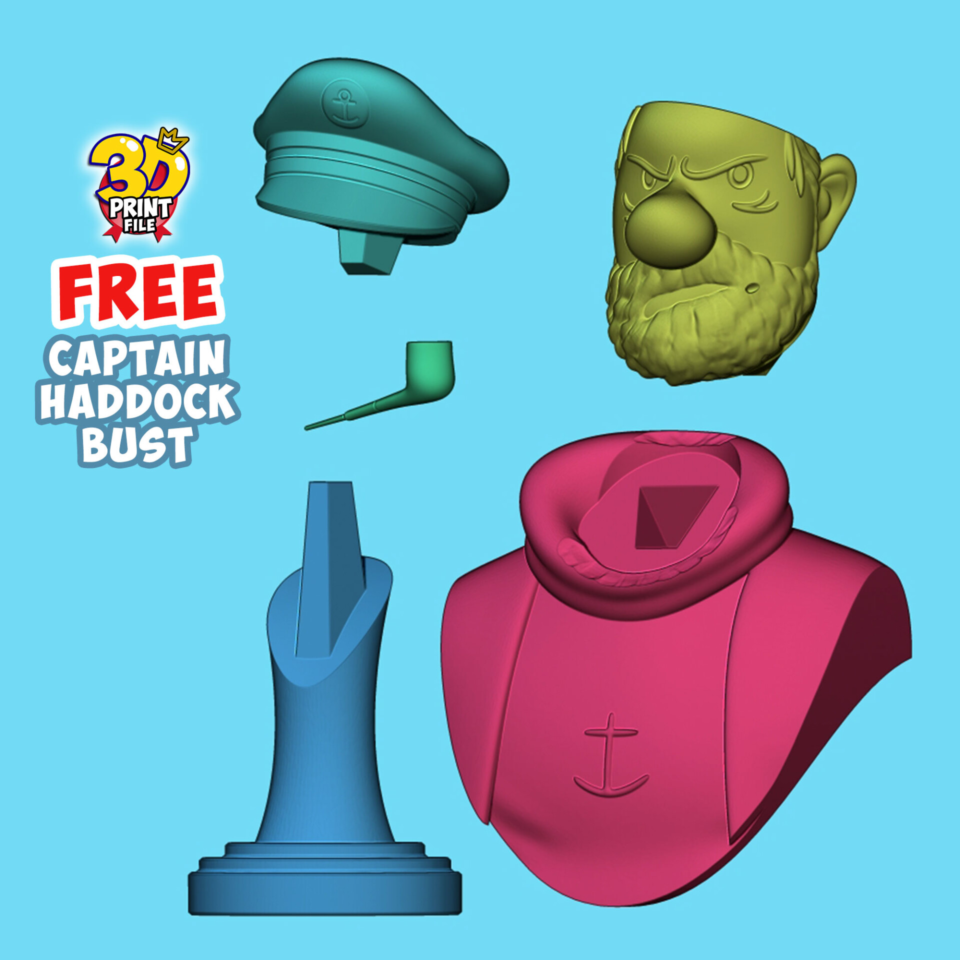 FREE CAPTAIN HADDOCK 3D Bust model - تصویر 15447