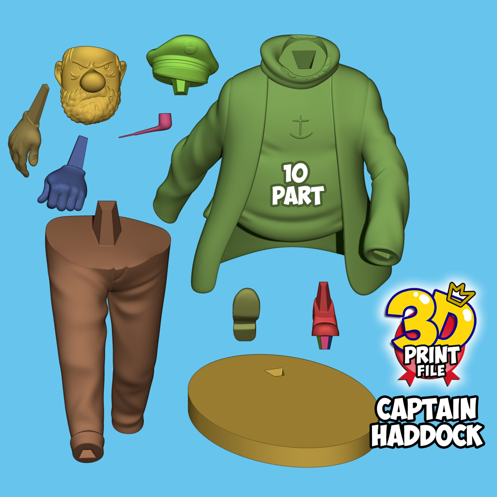 Captain Haddock 3D printable model Free Size with uv and texture - تصویر 16143