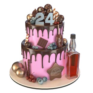 Chocolate cake with cherries and blueberries