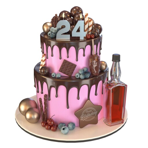 Chocolate cake with cherries and blueberries