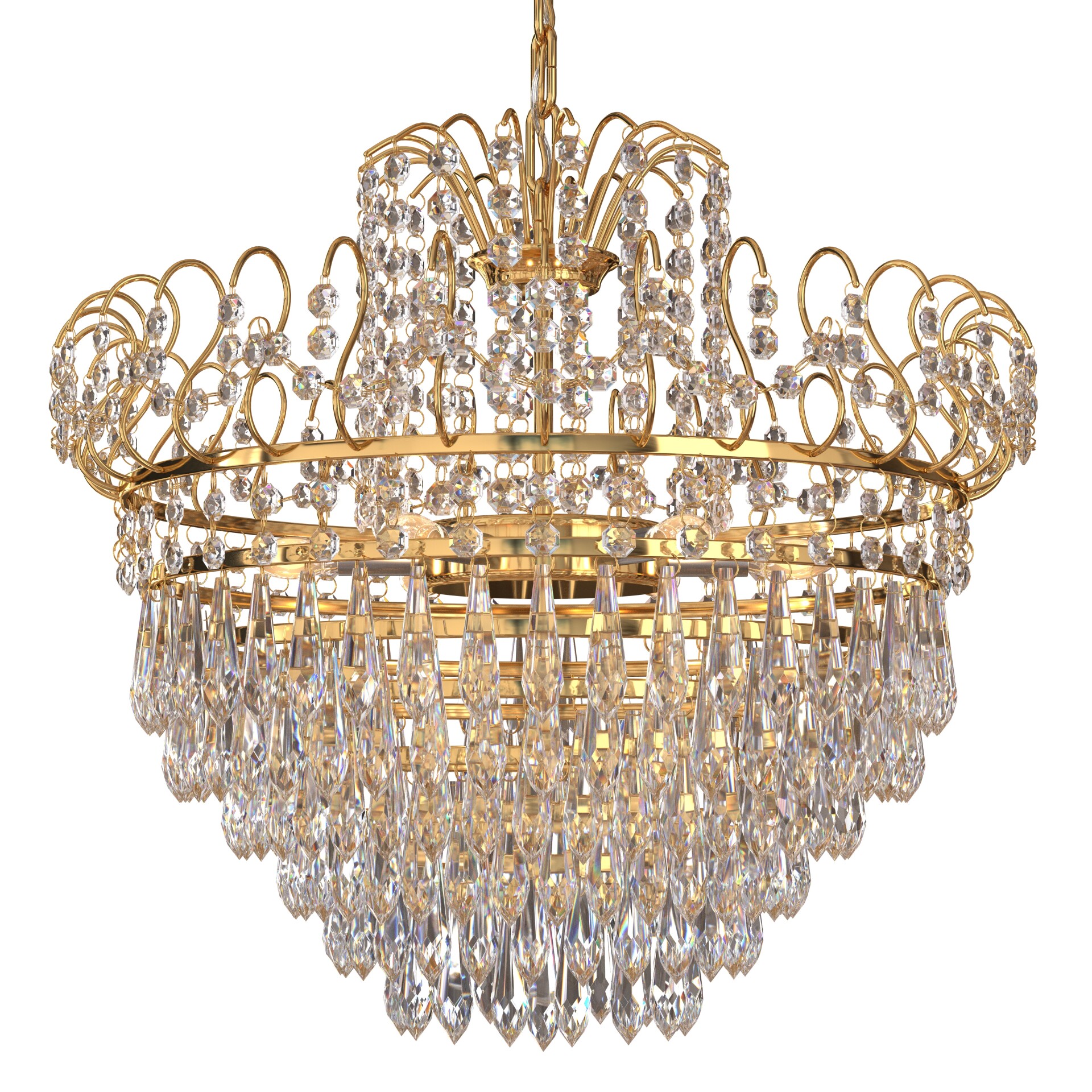 Gold-Plated and Faceted Crystal Chandelier from Rejmyre, Sweden - تصویر 16603