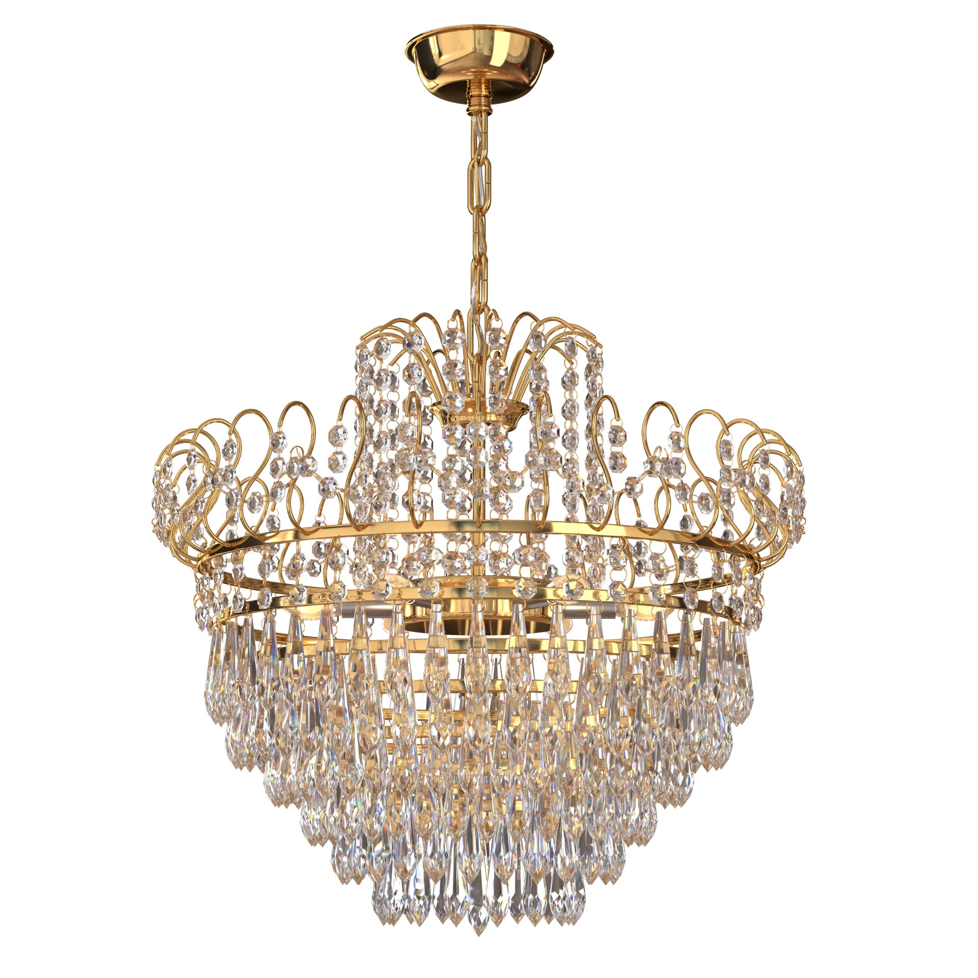 Gold-Plated and Faceted Crystal Chandelier from Rejmyre, Sweden - تصویر 16605