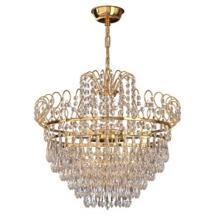 Gold-Plated and Faceted Crystal Chandelier from Rejmyre, Sweden