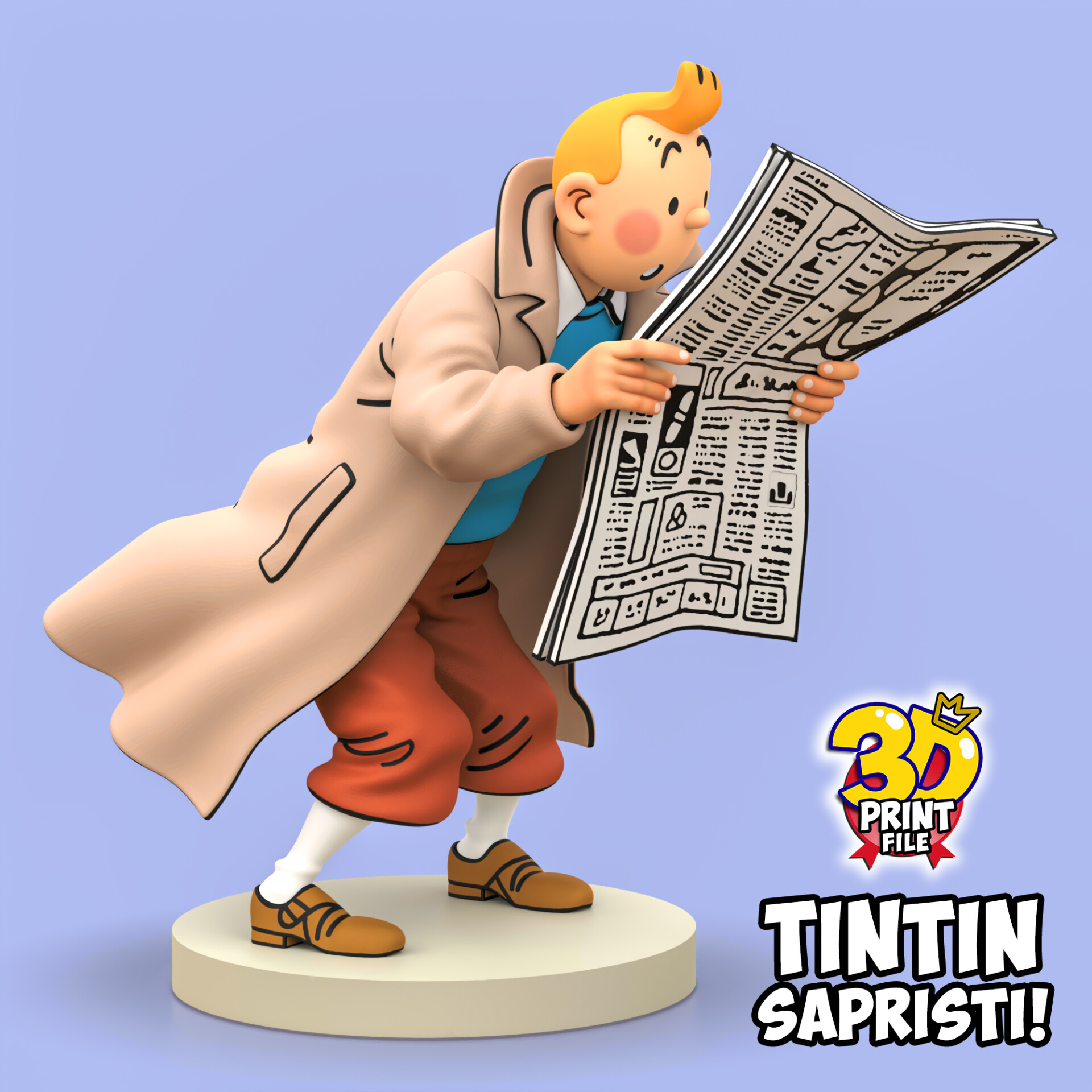 TINTIN sapristi ! with newspaper - 3D print ready model - تصویر 17003
