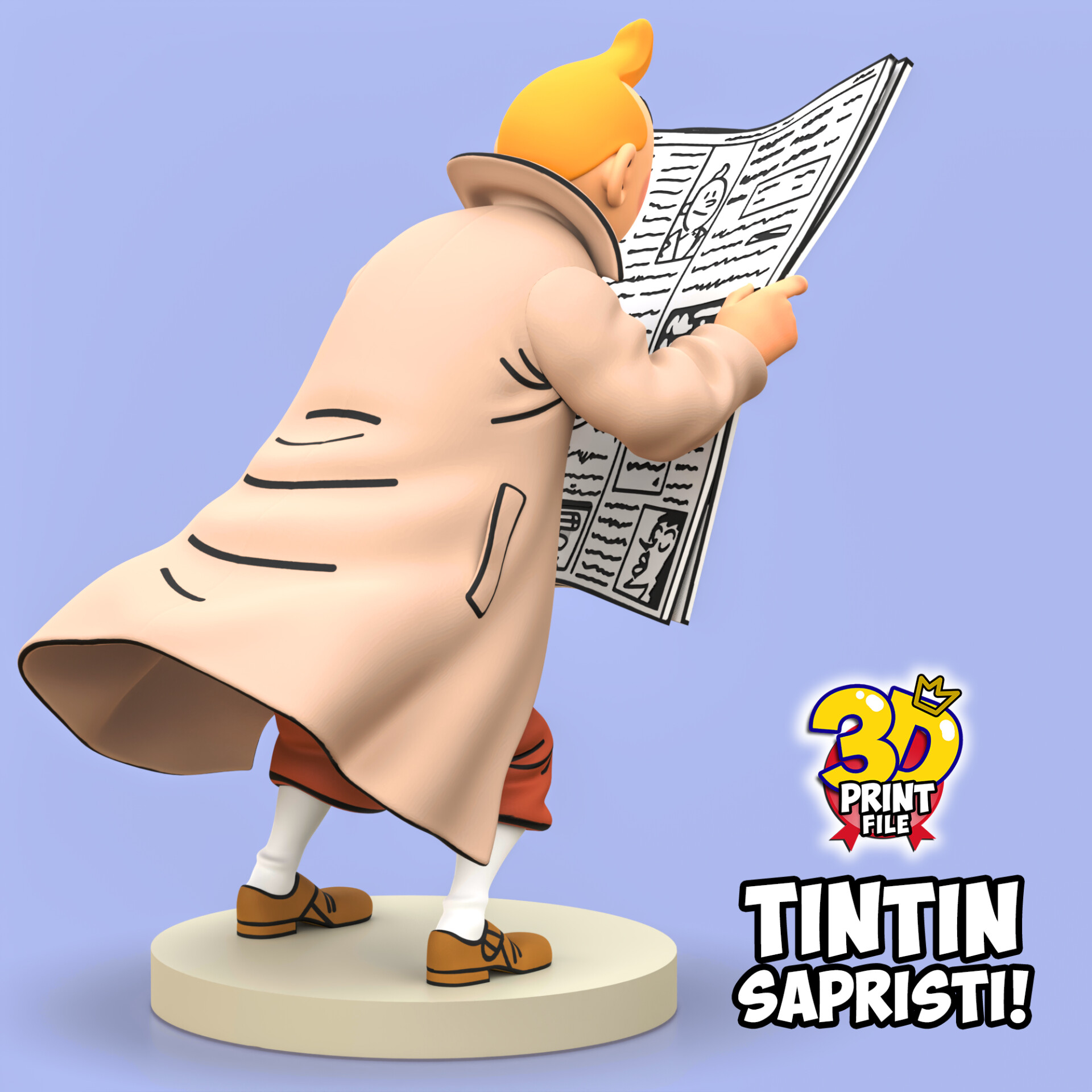TINTIN sapristi ! with newspaper - 3D print ready model - تصویر 17005