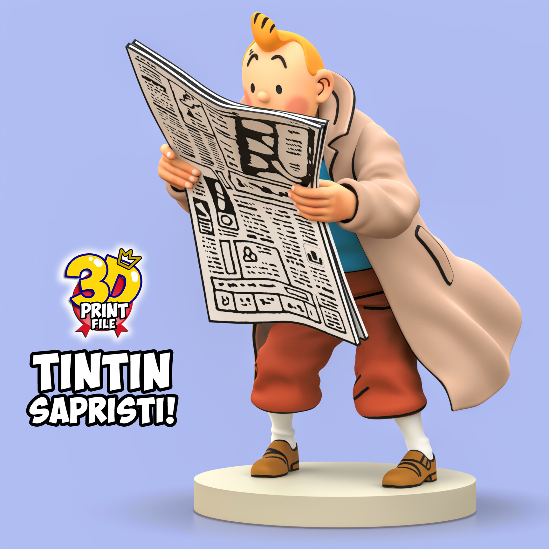 TINTIN sapristi ! with newspaper - 3D print ready model - تصویر 17009