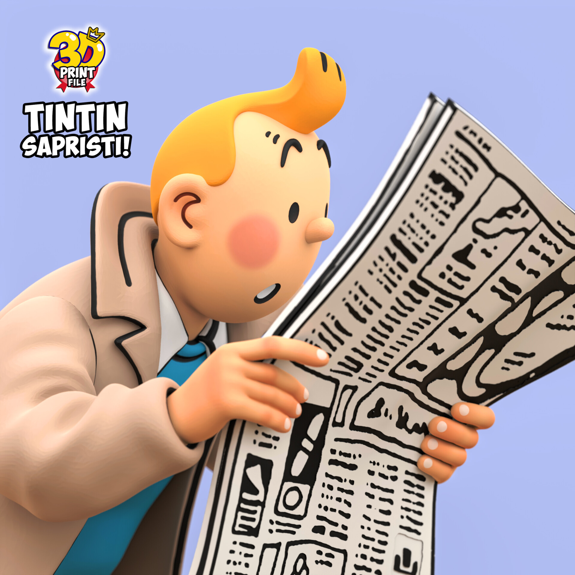 TINTIN sapristi ! with newspaper - 3D print ready model - تصویر 17010