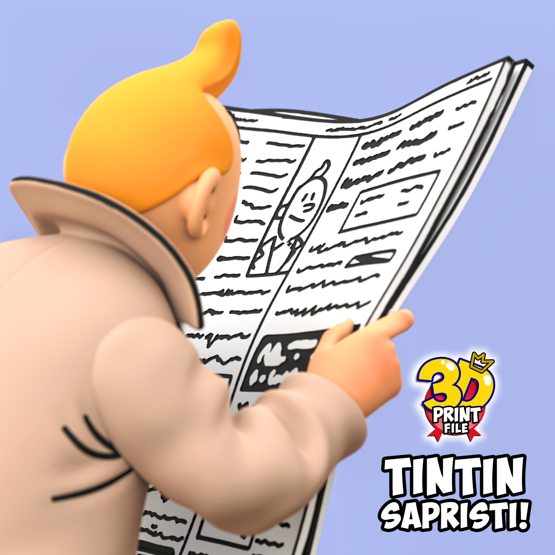TINTIN sapristi ! with newspaper - 3D print ready model - تصویر 17011
