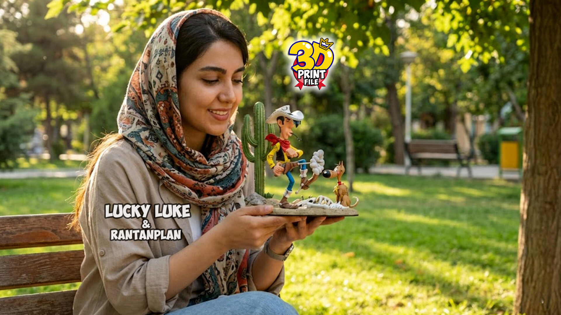 Lucky Luke & Rantanplan 3D Diorama - Free size - تصویر 17083